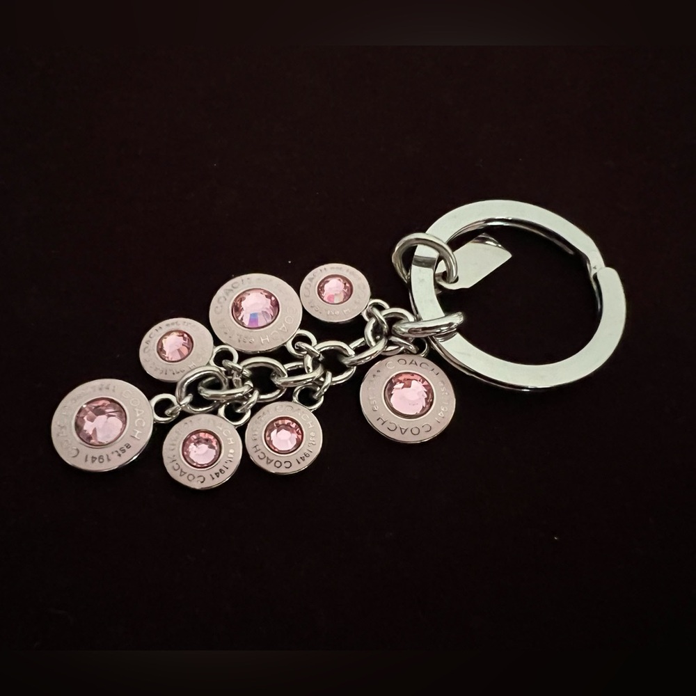Coach Silver-Tone Keyring with Pink Crystal Disc Charms